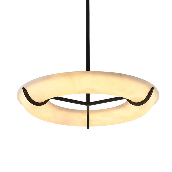 Carve Alabaster Pendant Light – Hand‑Carved Stone Shade with Black Frame
