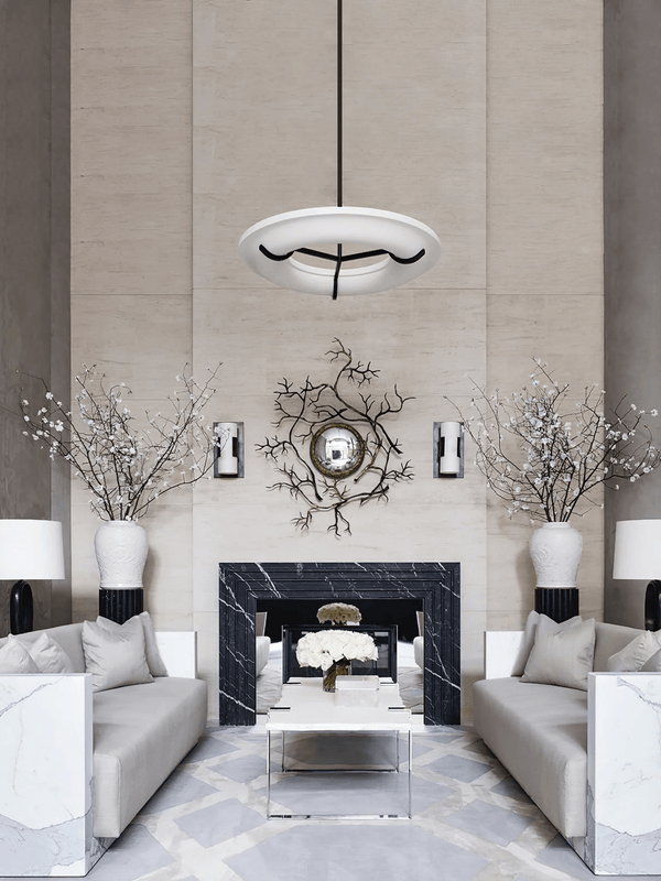 Carve Alabaster Pendant Light – Hand‑Carved Stone Shade with Black Frame