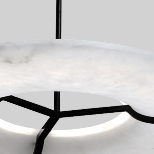 Carve Alabaster Pendant Light – Hand‑Carved Stone Shade with Black Frame