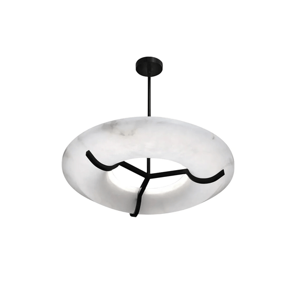 Carve Alabaster Pendant Light – Hand‑Carved Stone Shade with Black Frame