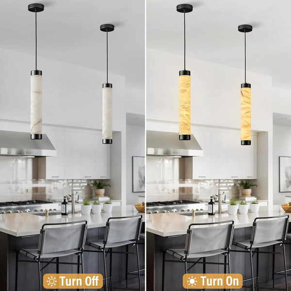 Modern Spanish Alabaster Pendant Light – Long Single Head Design