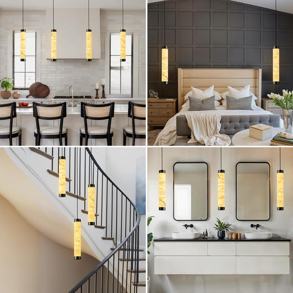 Modern Spanish Alabaster Pendant Light – Long Single Head Design