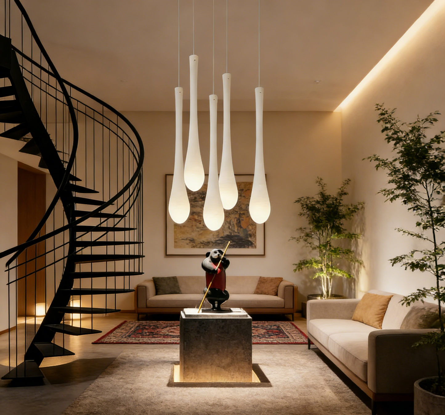 Cream White Frosted LED Teardrop Pendant Light