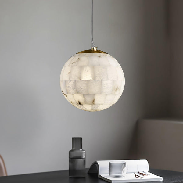 Elegant Alabaster Brass Ball Pendant Light 11" Diameter