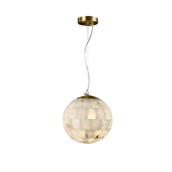 Elegant Alabaster Brass Ball Pendant Light 11" Diameter