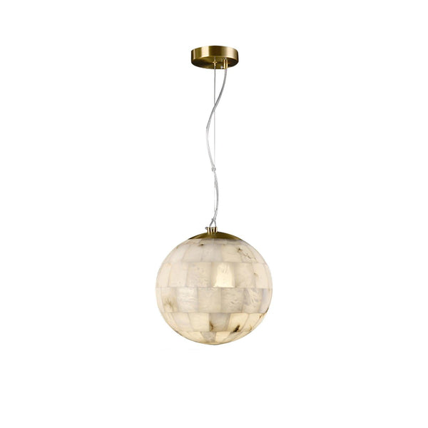Elegant Alabaster Brass Ball Pendant Light 11" Diameter