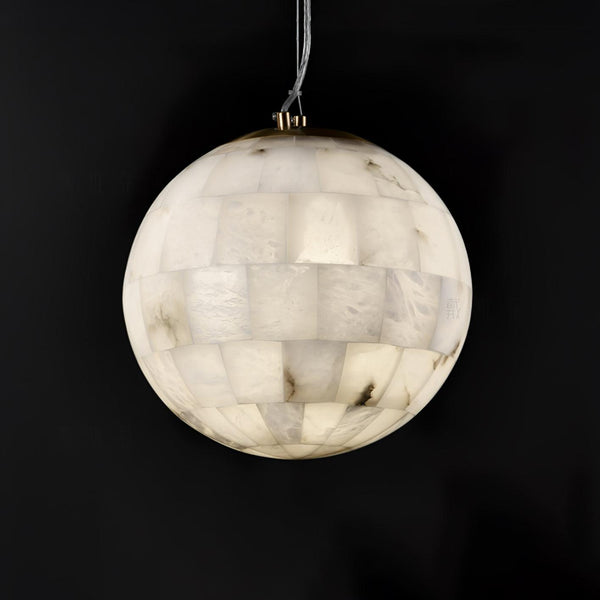 Elegant Alabaster Brass Ball Pendant Light 11" Diameter