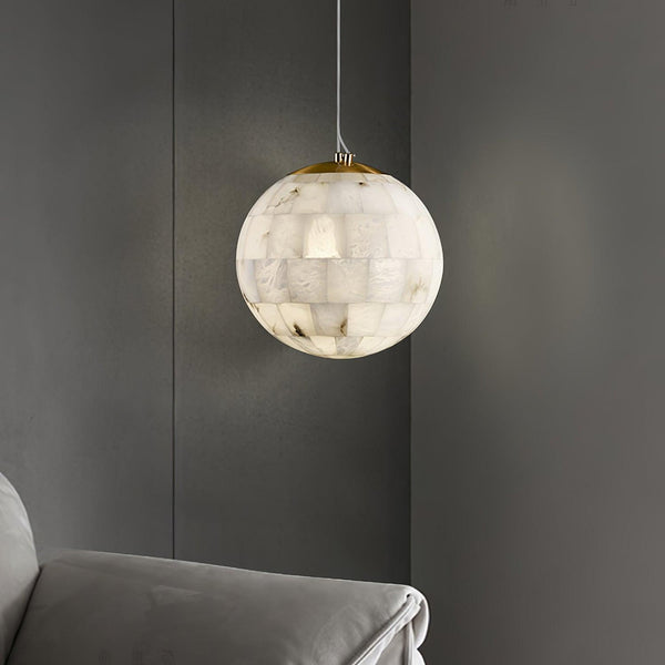 Elegant Alabaster Brass Ball Pendant Light 11" Diameter