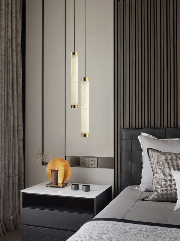 Aria Brushed Brass Alabaster Pendant Lamp – Elegant Ceiling Light