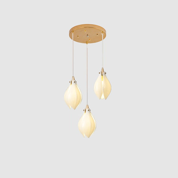 Celeste Flora Ceramic Flower Pendant Light with Brass & White Finish