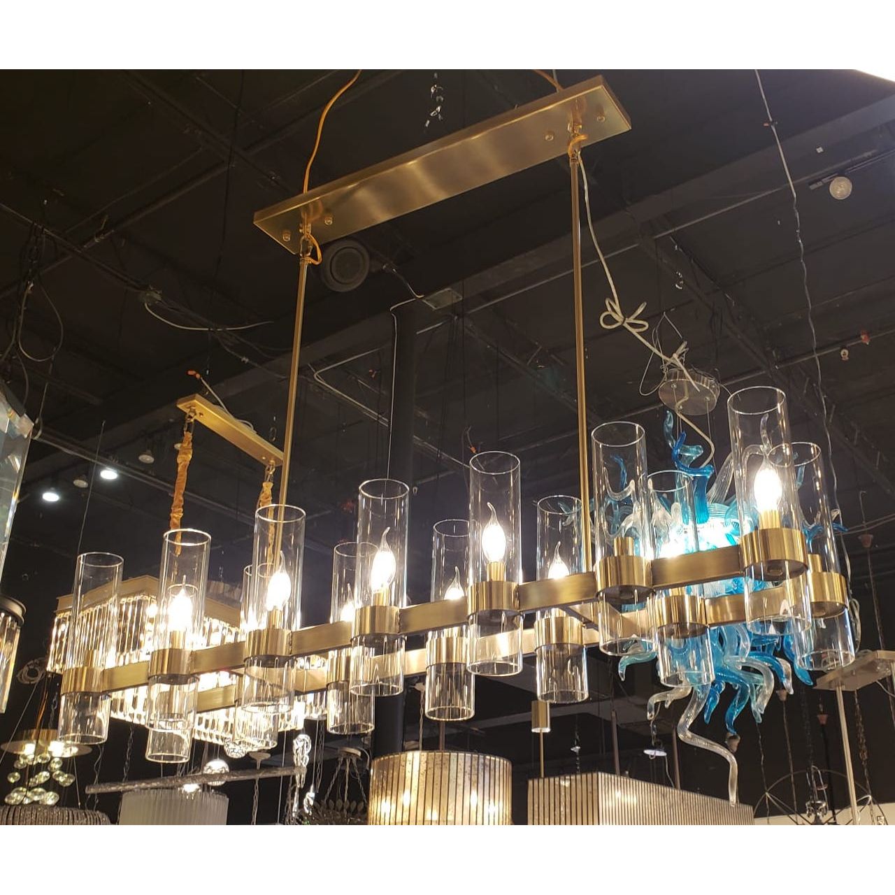 Armature Linear Glass Cylinder Chandelier - Kavker -