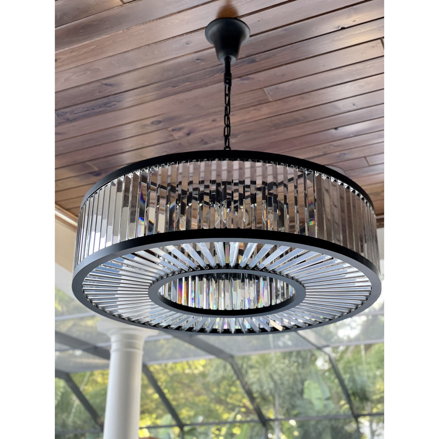 Apex Oro 43"W Round Crystal Fringe Prism Chandelier - Kavker -