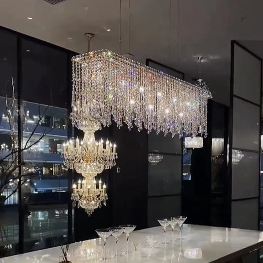 Tassel Rectangle Crystal Chandelier For Dining Room Island Kitchen-Kavker