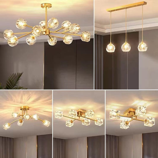 Brass Sputnik Chandelier With K9 Crystals Modern Ceiling Light Fixture-Kavker
