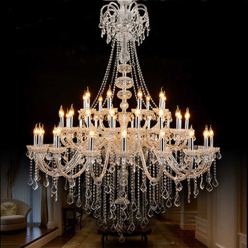 59X75 Inch 3 Tiers Candle Style Crystal Chandelier 45 Lights Big Chandelier for Living Room