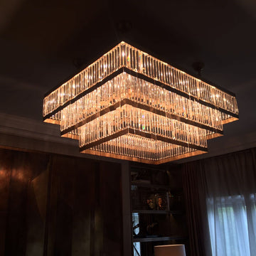 39X51 Inch Rectangle Flush Mounted Modern Gold Chandelier for Dining Room