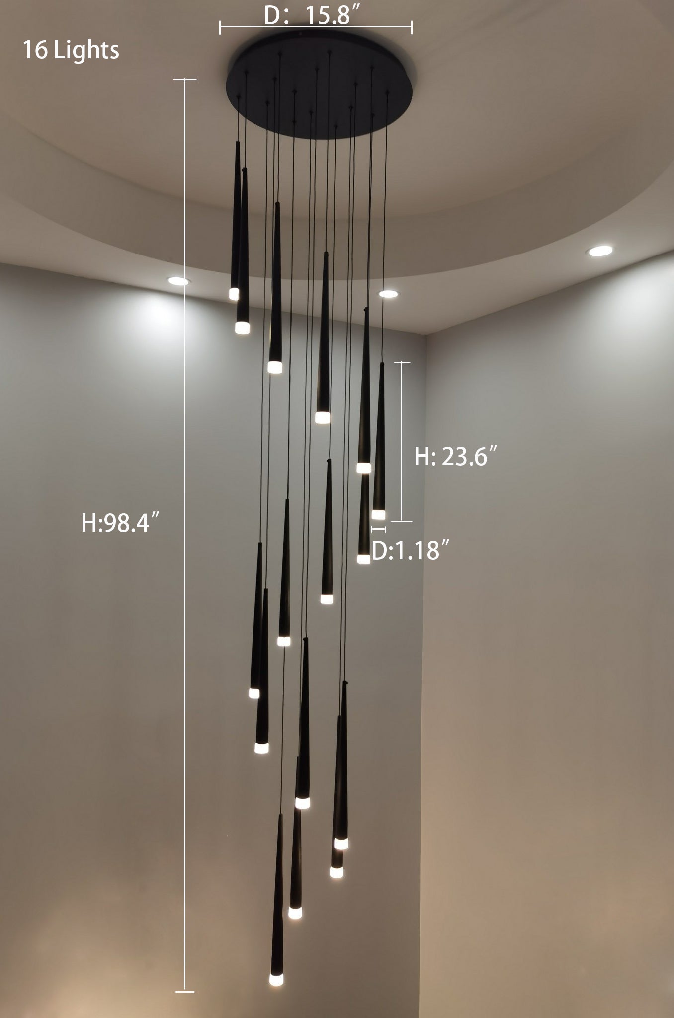 Minimalism Black Metal Ceiling Pendant Lighting Fixture For Staircase in Gold/ Black Finish