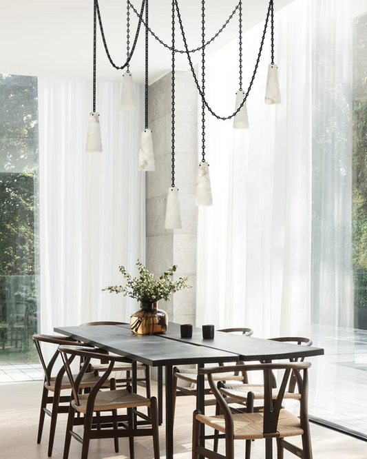 Luccas Alabaster 15 Light Chandelier with Adjustable Brass/Black Chain