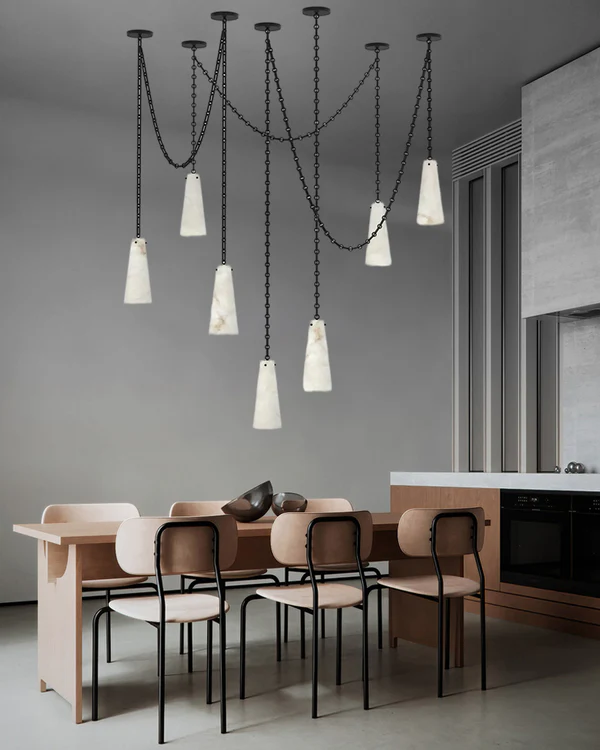 Luccas Alabaster 15 Light Chandelier with Adjustable Brass/Black Chain
