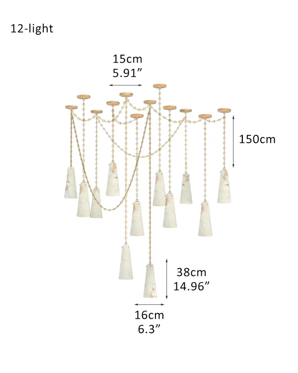 Luccas Alabaster 12 Light Chandelier with Adjustable Brass/Black Chain-Kavker