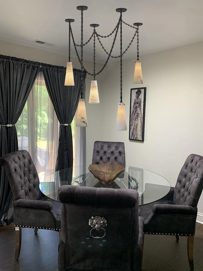 Luccas Alabaster 12 Light Chandelier with Adjustable Brass/Black Chain-Kavker