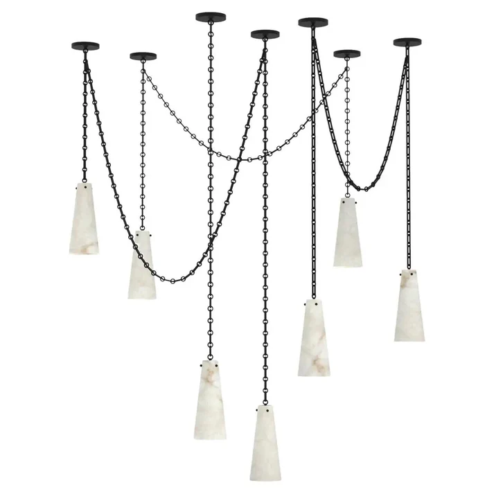 Luccas Alabaster 12 Light Chandelier with Adjustable Brass/Black Chain-Kavker