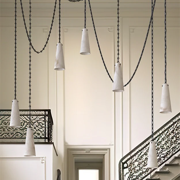 Luccas Alabaster 12 Light Chandelier with Adjustable Brass/Black Chain-Kavker