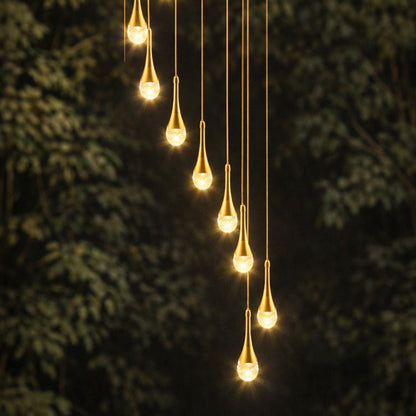 Golden Crystal Raindrop Waterfall LED Chandelier