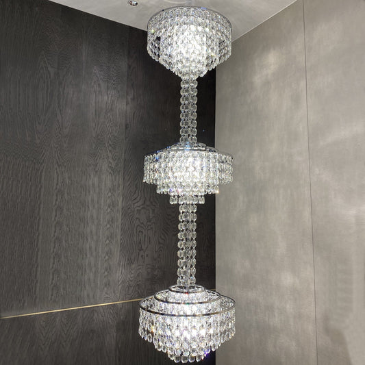 Modern French Elegant Oversized 3-tiered Silver Seashells Long Crystal Chandelier for Staircase-Kavker