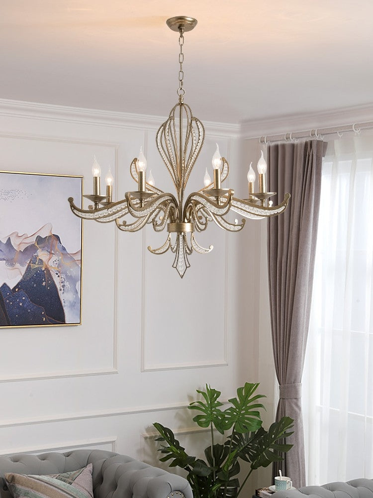 Vintage Style Silver Candle Chandelier for Living Room/Dining Room-Kavker