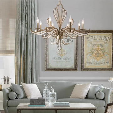 Vintage Style Silver Candle Chandelier for Living Room/Dining Room-Kavker