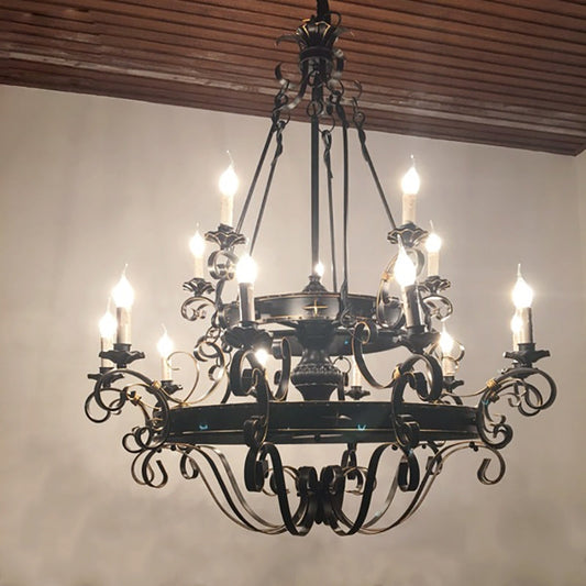 Vintage Iron Simple Candle Art Chandelier for Living Room / Villa / Stairs-Kavker