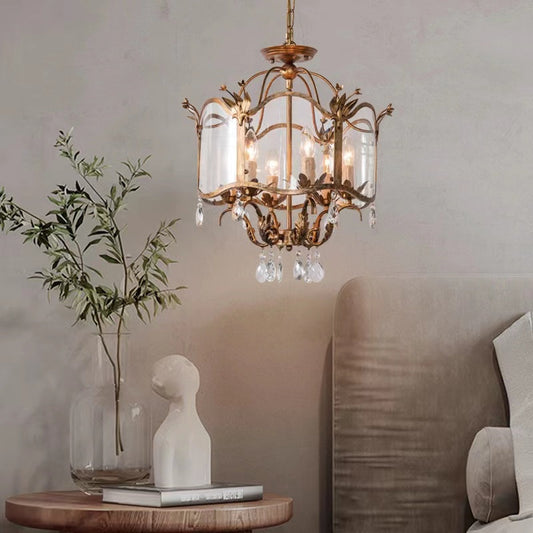 Affordable Retro Wrought Iron Glass Shade Candle Pendant Chandelier for Dining Room/Bedroom-Kavker