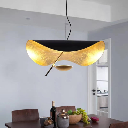 Designer Model Modern Art Hat Shape Gold Leaf Pendant Chandelier for Living/Dining Room-Kavker
