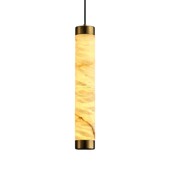 Modern Spanish Alabaster Pendant Light – Long Single Head Design Gold