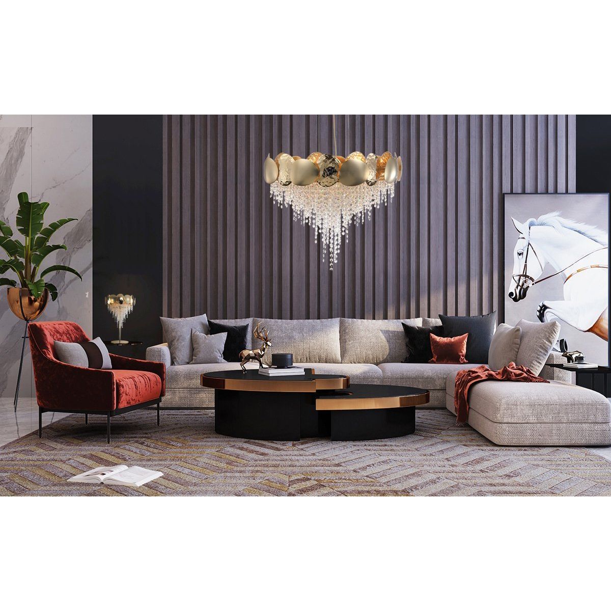 Amadeo Oval Brass Crystal Chandelier - Kavker - 