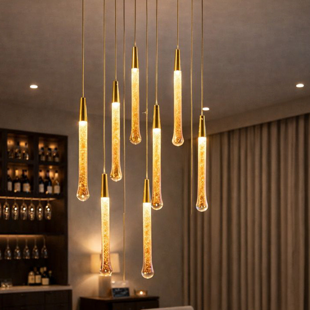 Golden Crystal Waterfall 35-Head LED Chandelier