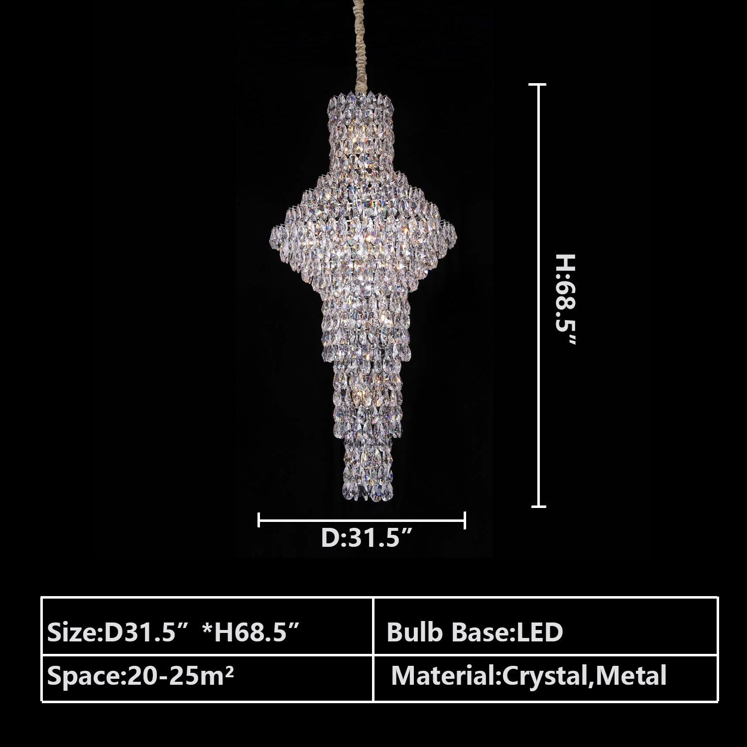 Modern Nail Shaped Crystal Chandelier For Foyer/Staircase/High-ceiling-Kavker