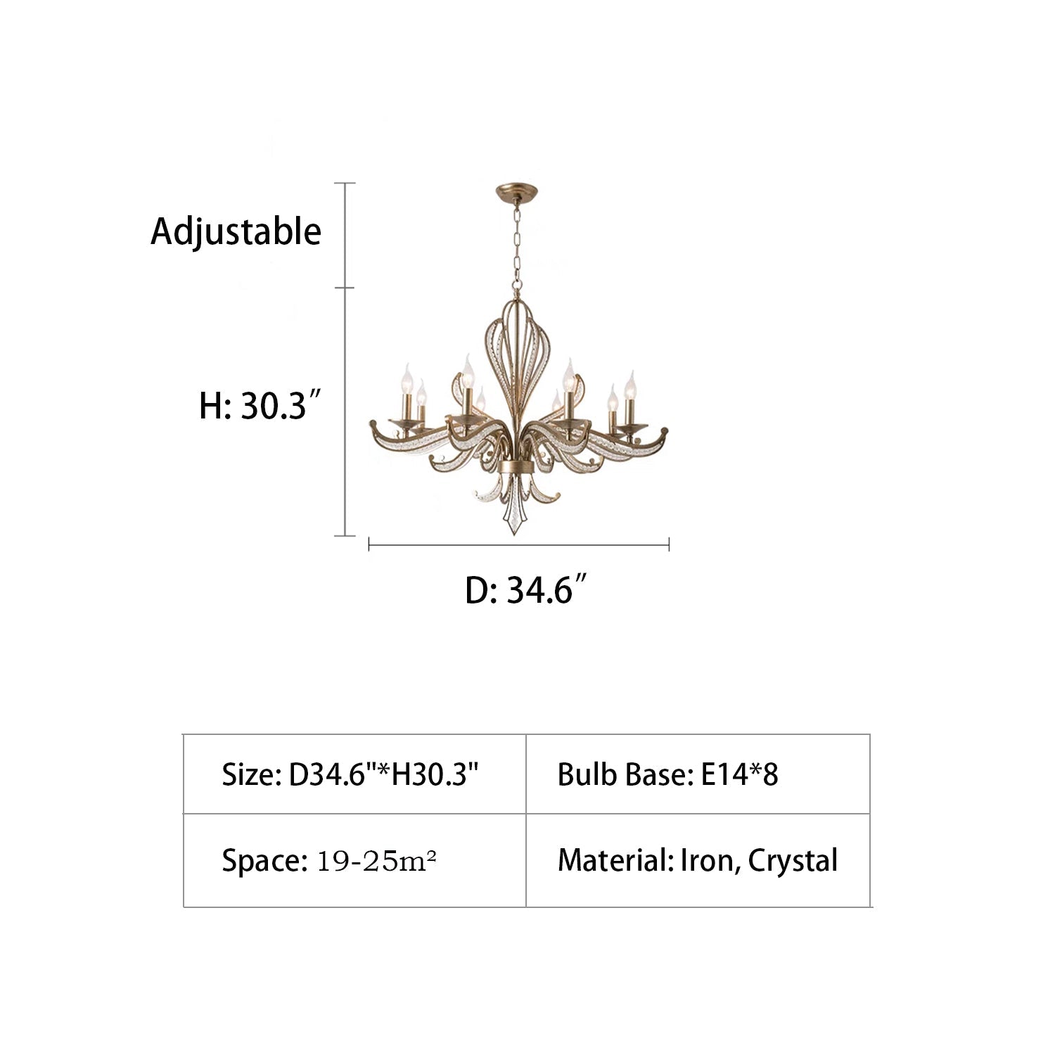 Vintage Style Silver Candle Chandelier for Living Room/Dining Room-Kavker