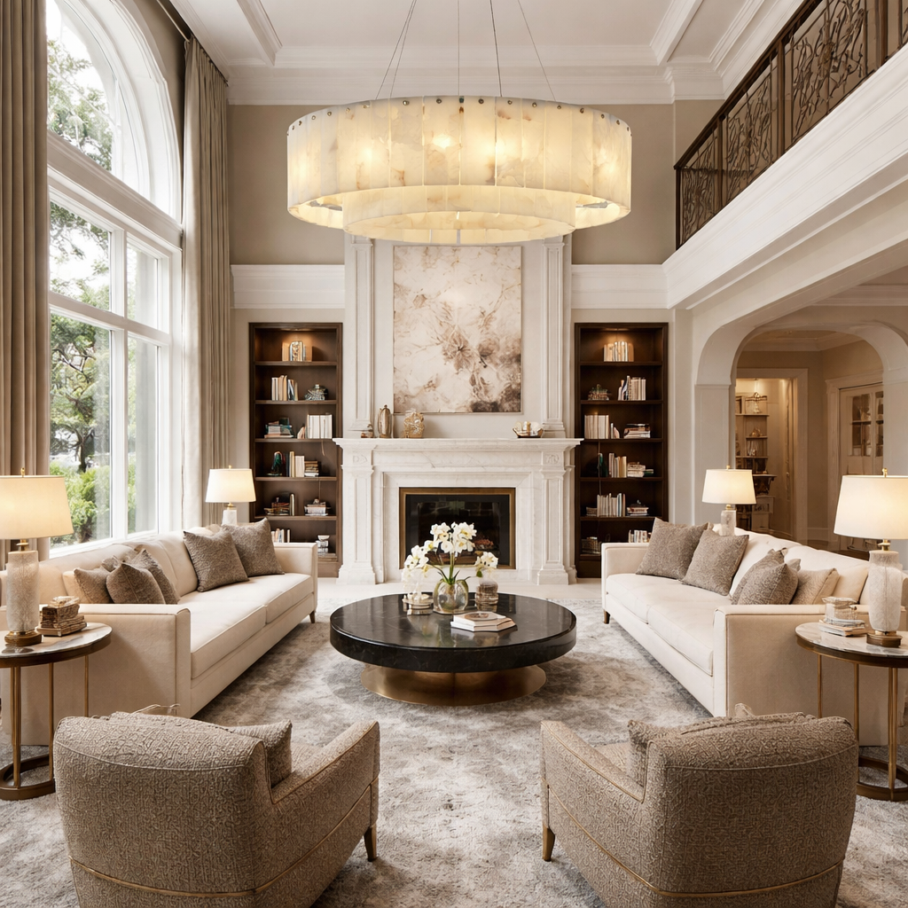 10-Light Two-Tier Alabaster Gold Chandelier