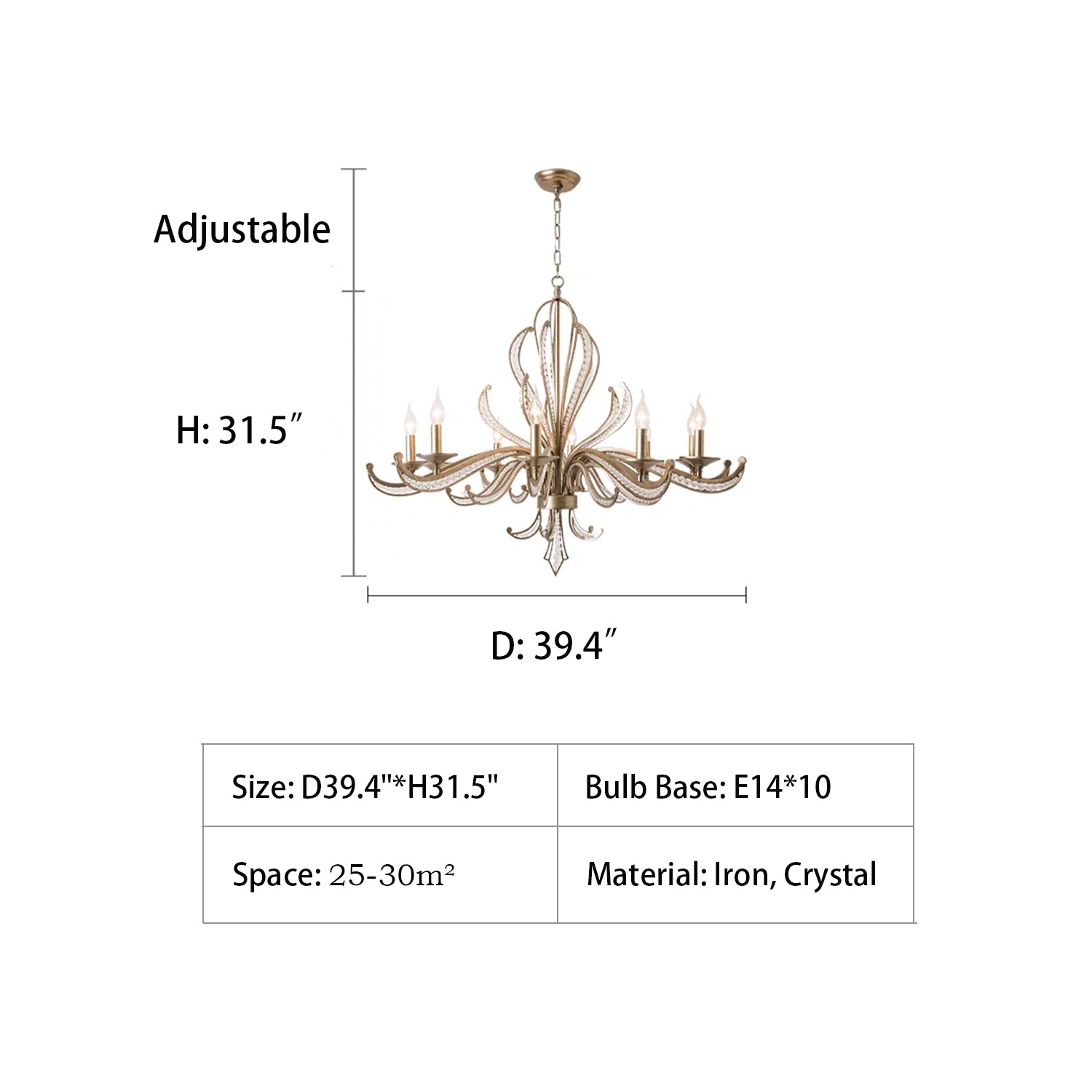 Vintage Style Silver Candle Chandelier for Living Room/Dining Room-Kavker