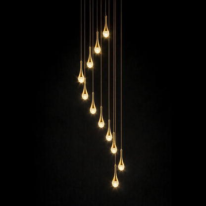 Golden Crystal Raindrop Waterfall LED Chandelier