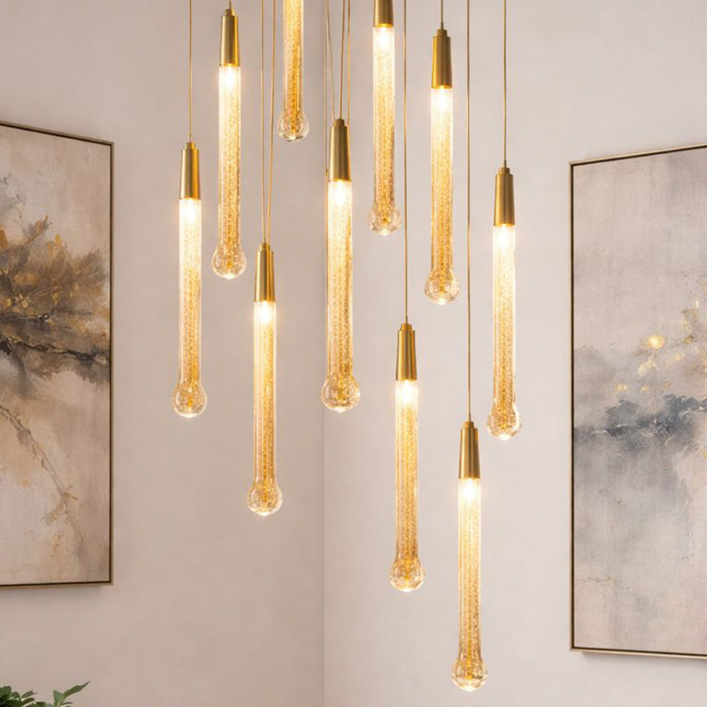 Golden Crystal Waterfall 35-Head LED Chandelier