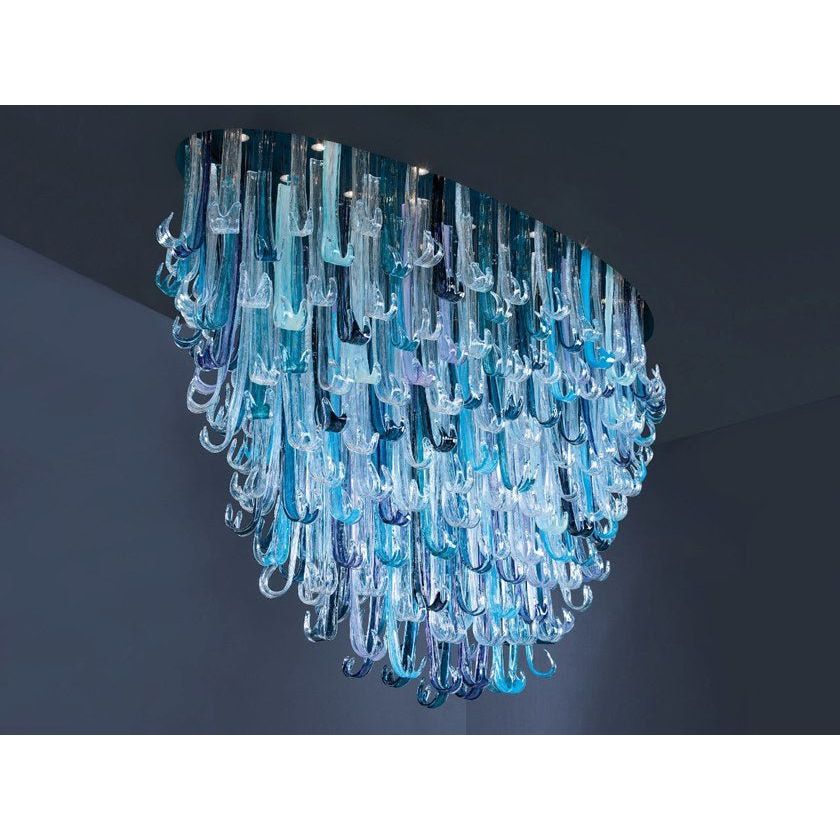 Blue Rainfall / Waterfall Murano Glass Chandelier - Kavker - 