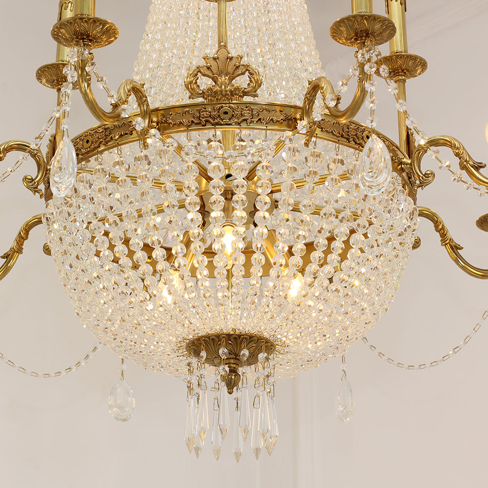 28X35 Inch 12 Lights French Empire Brass and Crystal Chandelier