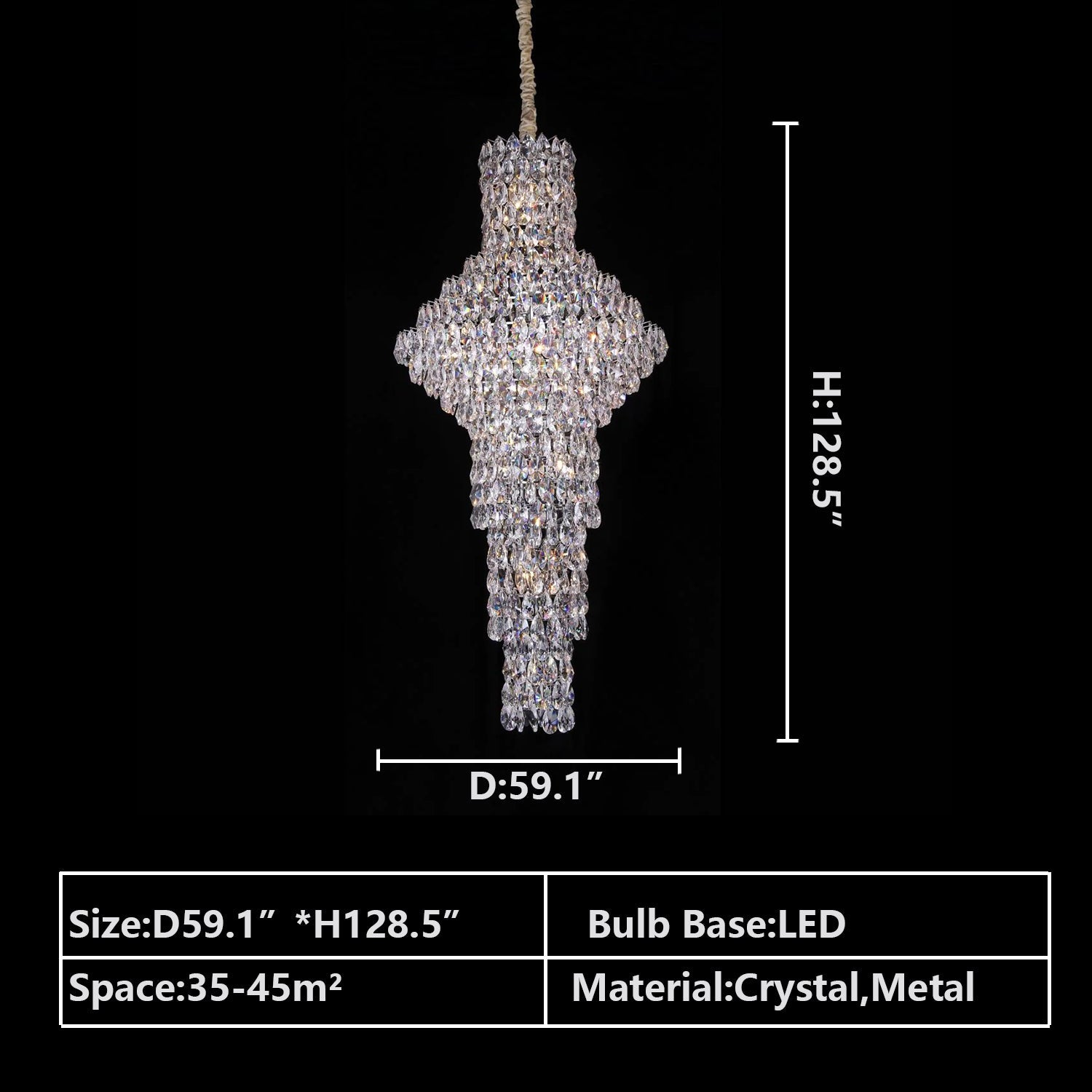 Modern Nail Shaped Crystal Chandelier For Foyer/Staircase/High-ceiling-Kavker