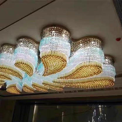 Custom Extra Large Flush Mount Floral Crystal Chandelier for Hotel/Restaurant/Villa-Kavker