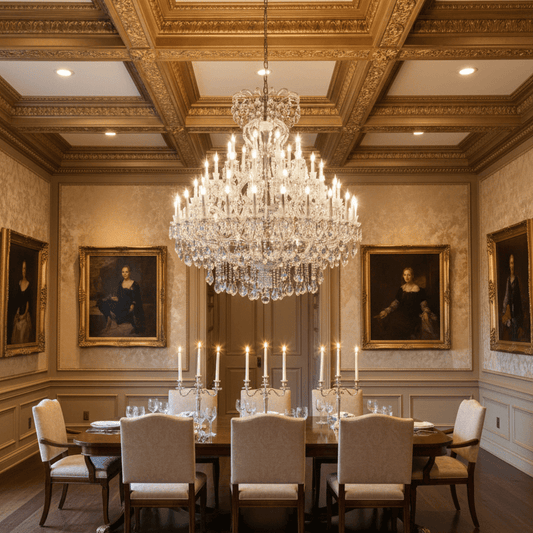 66L Rococo chandelier in estate dining room