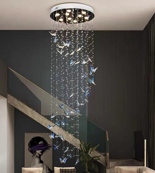 Northern European Style K9 Crystal Floating Butterfly Chandelier for High-ceiling-Kavker