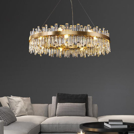 Round Ring Crystal Chandelier Luxury Modern Ceiling Fixtures Light For Living And Dining Room-Kavker